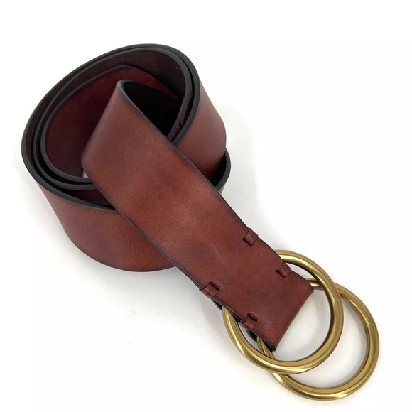 VGUC GAP dark brown leather belt w double brass ring buckle for adjustability - Picture 1 of 6